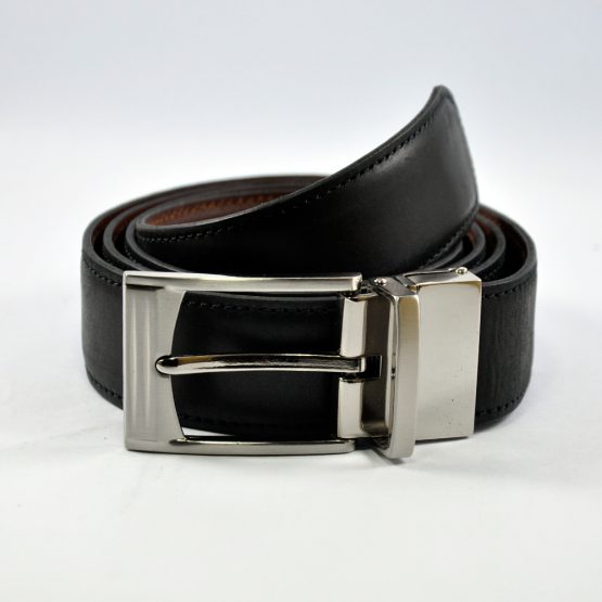 Leather Belt with Reversible Buckle
