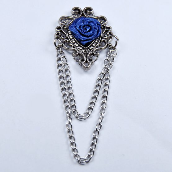 Blue Flower Lapel Pin with Chain Style