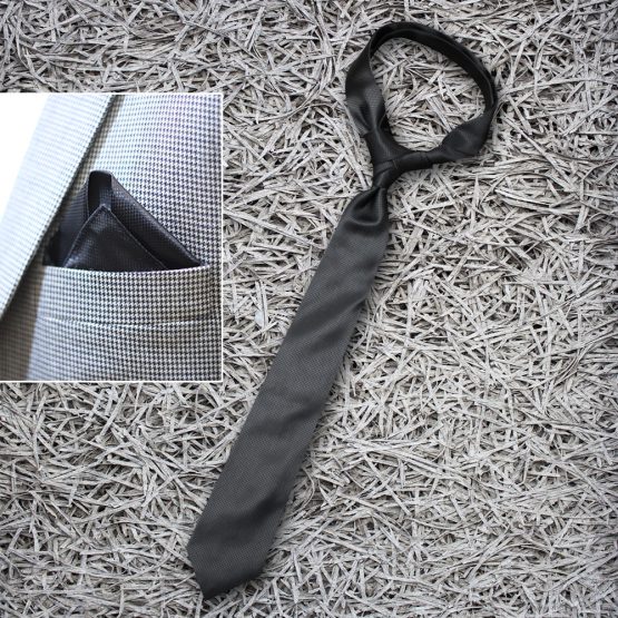 Black Reyone & Polyester Mix Hand Made Tie & Pocket Square