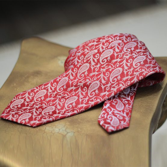 Hand Made Red Jamawar Tie