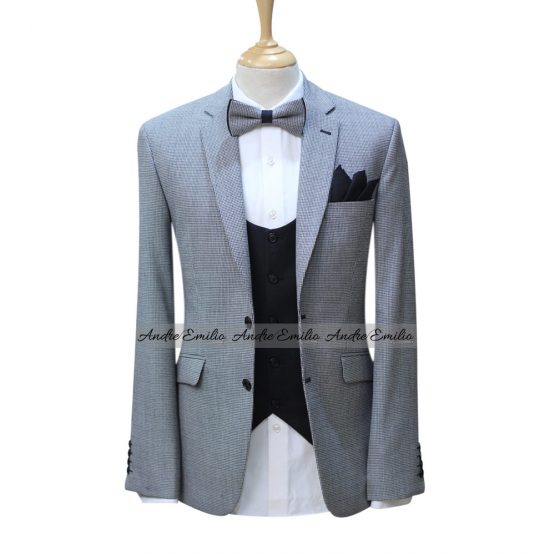 Hounds-tooth Black and White Tropical Worsted Wool 3 Piece Suit