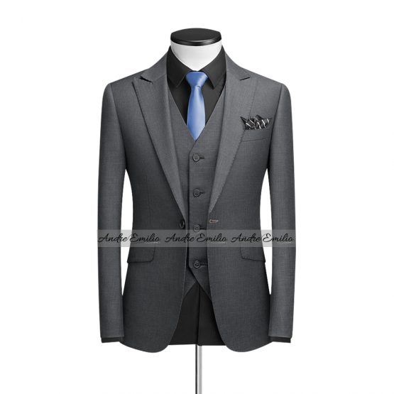 Buy Grey 3 Pcs Suit with V-Shape 5 Button Waistcoat