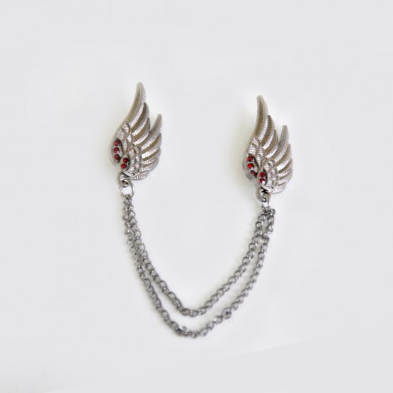 Buy Silver Wing Design Broach with Red Pearls For Men
