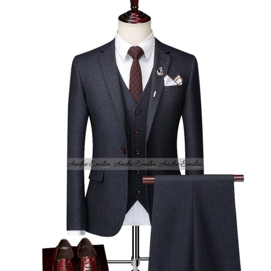 Grey Customize 3 Pcs Suit with V-Shape 5 Button Waistcoat
