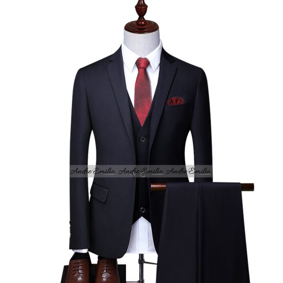 Ink Blue Customize 3 Pcs Suit with V-Shape Waistcoat