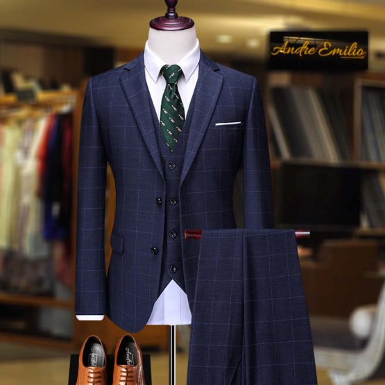 Customize Navy Blue Suit V-Shape Waistcoat