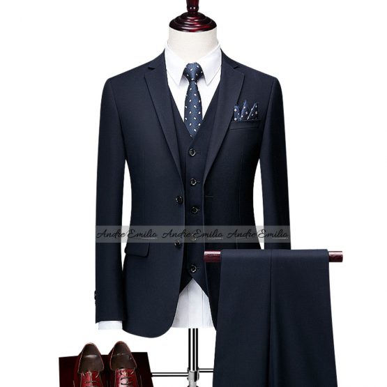Customize Ink Blue Kings Suit with V-Shape Waistcoat