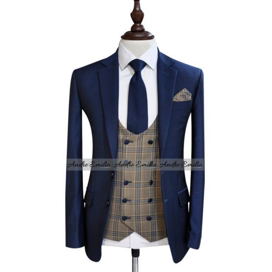 Customize Navy Blue Italian Tropical 3 Pcs King Suit