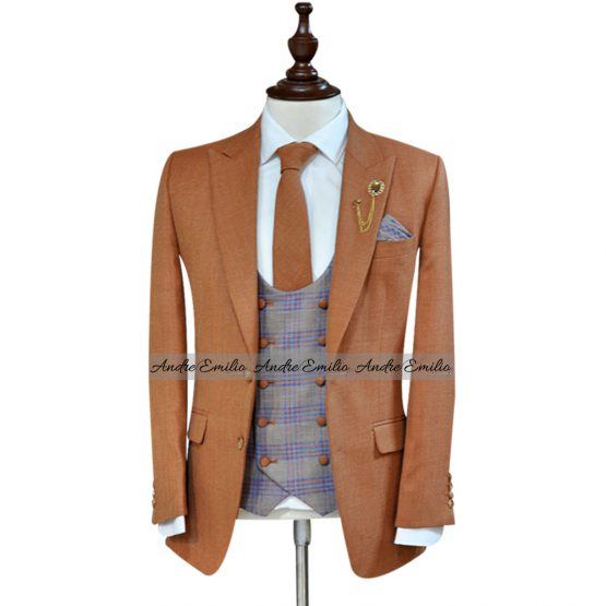 Customized Orange "Lana e Seta" 3 Pcs King's Suit