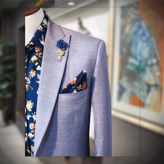 Slim-Fit Style 2 Piece Sky Blue Suit