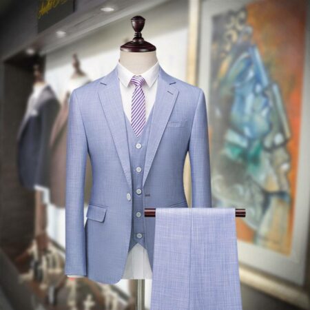 Classic Fit Wool Tailored Light Purplish 3 Piece Suit