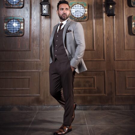 chocolate brown suit wedding