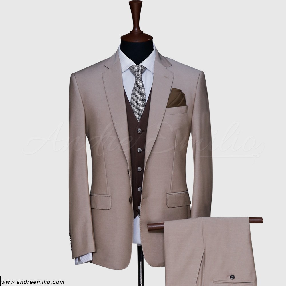 Discount Tailored Fit Light Brown 3 Piece Suit | Men's Suit