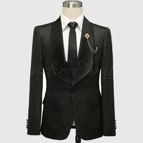 Black Textured Tuxedo Suit