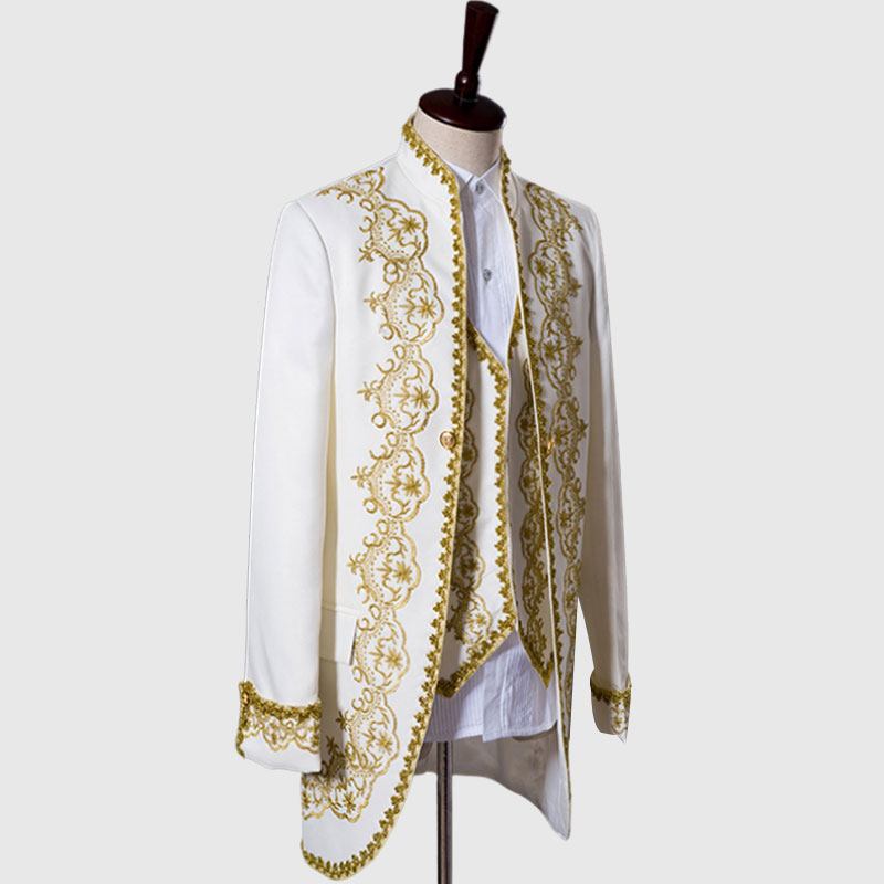 Primum White 3 Piece Suit with Golden Pattern