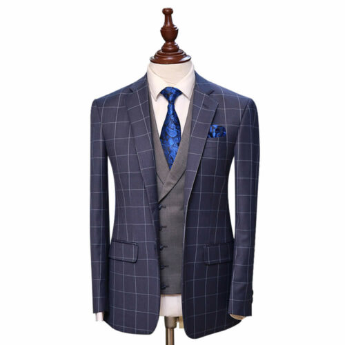 Men Blue Windowpane Checked Suit