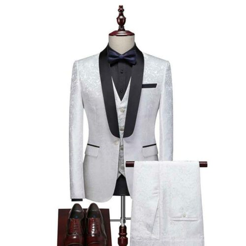 Texture White Tuxedo Suit for Men