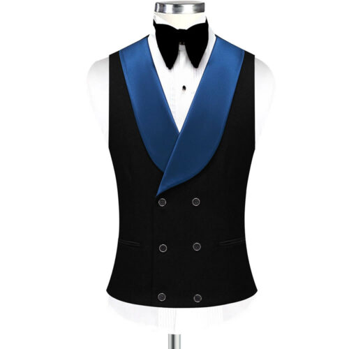 Black Tuxedo Waistcoat With Navy Blue Lapel