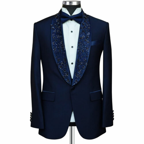 Blue Tuxedo With Embroidered Lapel
