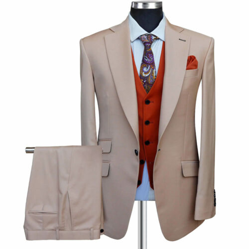 Custpm Beige Suit Orange Vest