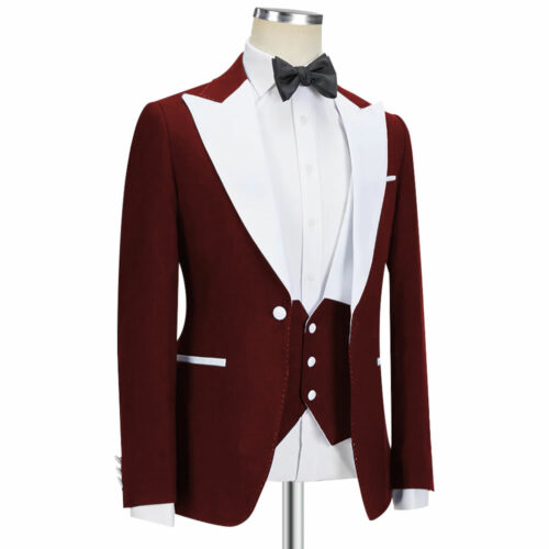 Maroon Tuxedo With White Lapel