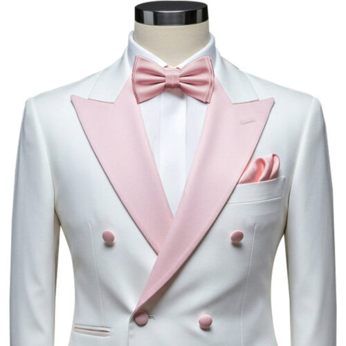 White Tuxedo With Pink Peak Lapel