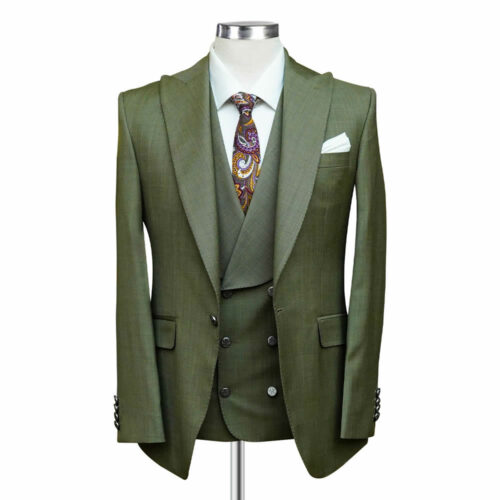Olive Green Self Textured Suit