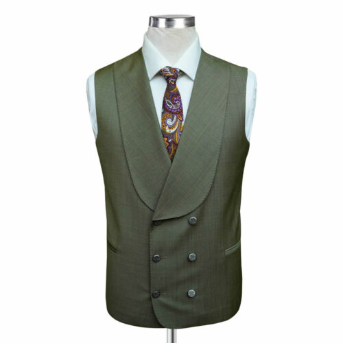 Olive Green Self Textured Waistcoat