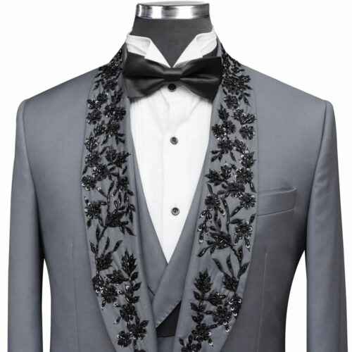Black Embroidery Lapel Suit
