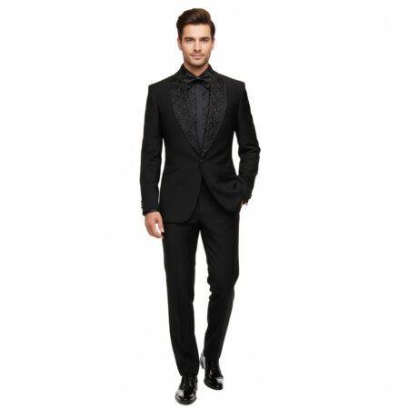 Black Tuxedo With Stone Work For Men