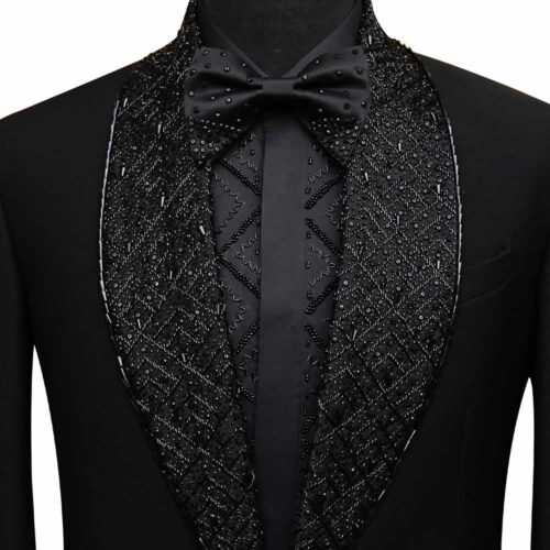 Black Tuxedo With Stone Work on lapel