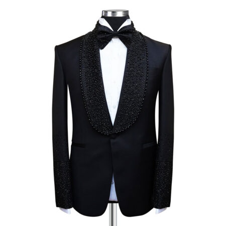 Custom Black Stone Work Lapel Tuxedo