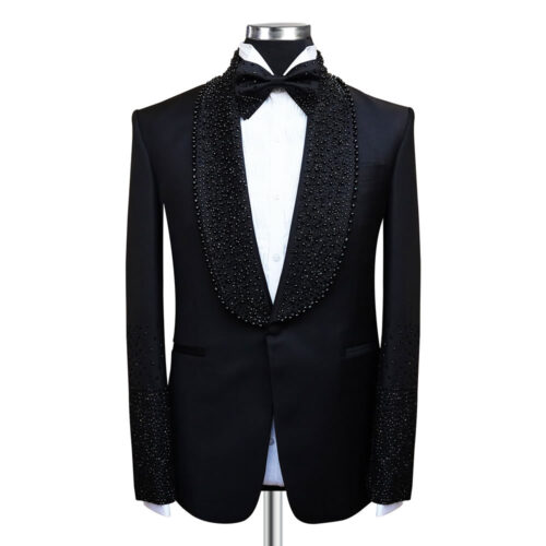 Custom Black Stone Work Lapel Tuxedo