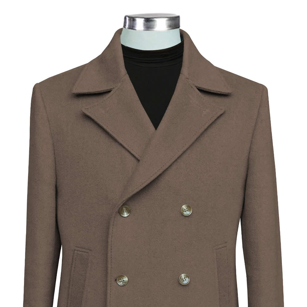Wide Lapel Brown Double Overcoat