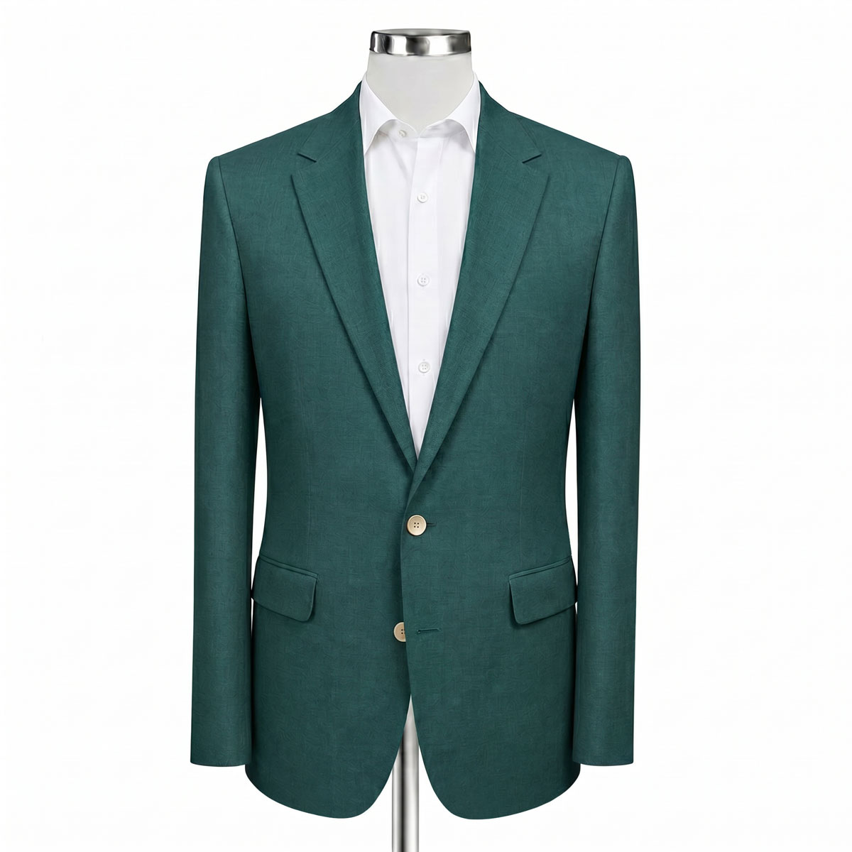 green linen suit front view