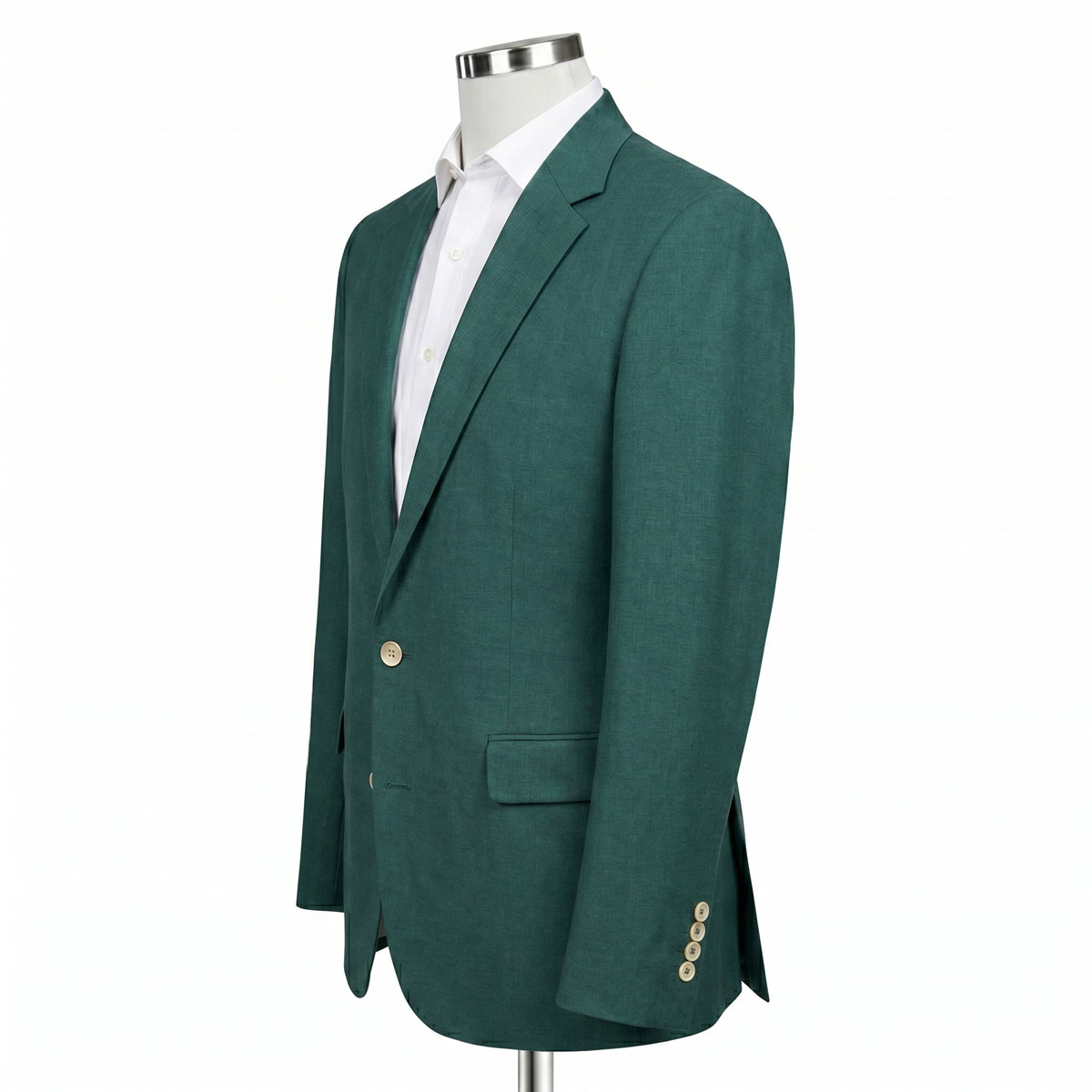 green linen suit side view